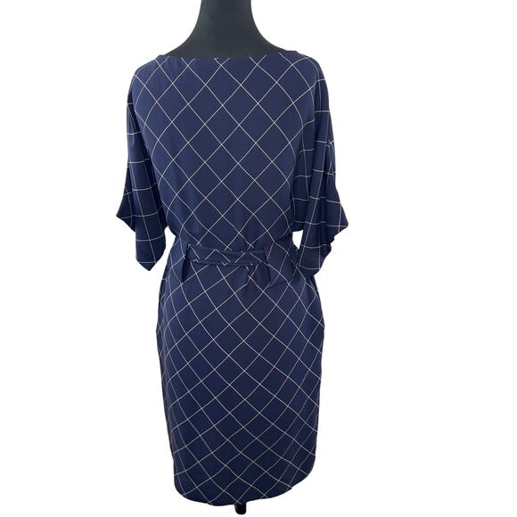 3.1 Phillip Lim Navy Grid Mini Dress Silk Windowpane Check Dolman Sleeve Size 6 - Picture 2 of 9